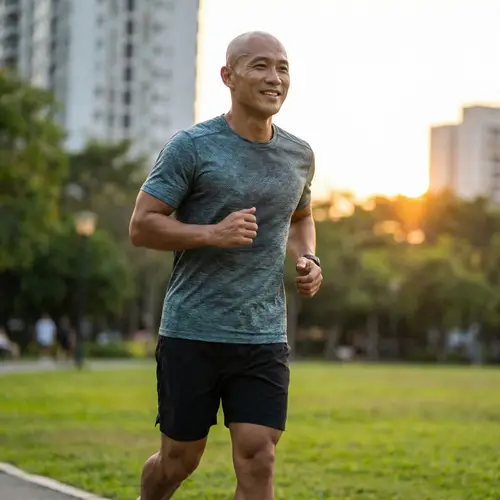 Athletic Asian Middle-Aged Bald Man