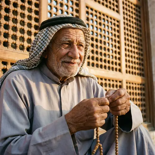 Wise Elderly Arabic Man in Traditional Attire
