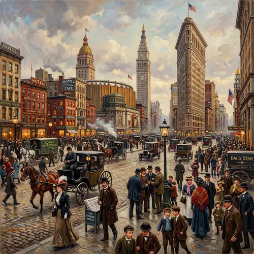 The Plaza: Early 20th Century American Cityscape Painting