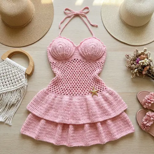 Women's Sexy Starfish Decor Halter Neck Mini Dress