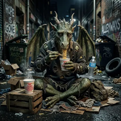 Dragon Eating Noodles and Drinking Spring Water