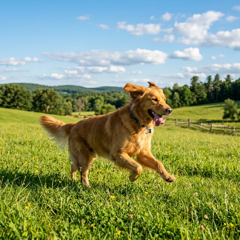 Energetic Dog Enjoying Sunlight in Field