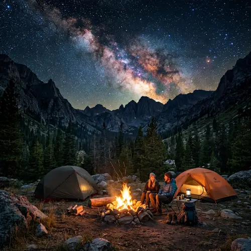 Cozy Campsite Under a Starry Sky in the Mountains