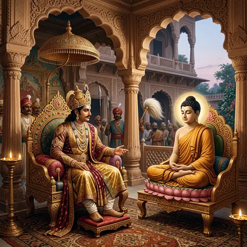 Historical South Asian King in Dialogue with Gautam Buddha