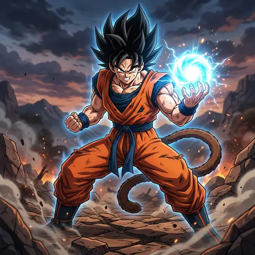 Goku: Muscular Animated Character with Spiky Hair