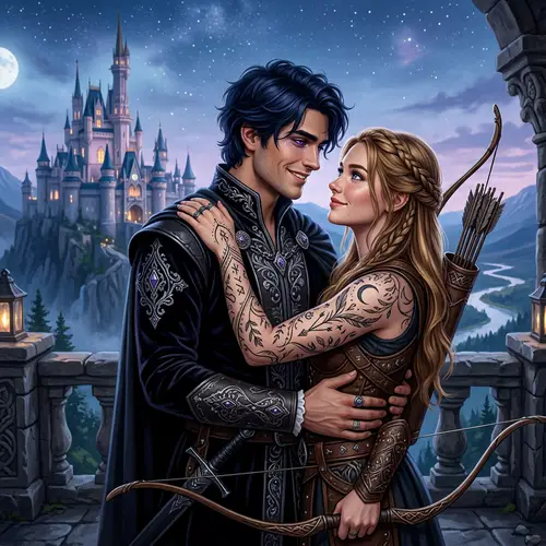 Rhysand and Feyre: Grand Fantasy Characters in Emotional Moment