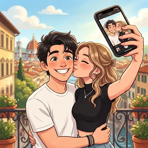 Adorable Animated Couple Taking a Selfie