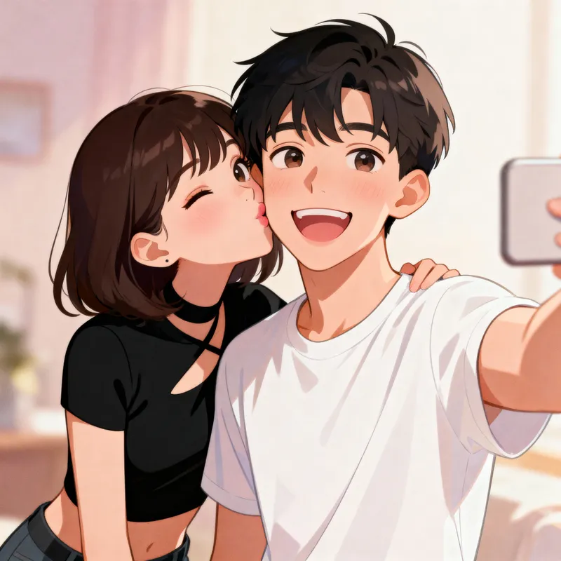 Adorable Animated Couple Taking a Selfie
