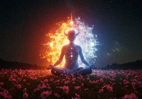 Celestial Goddess Meditating in a Starry Field