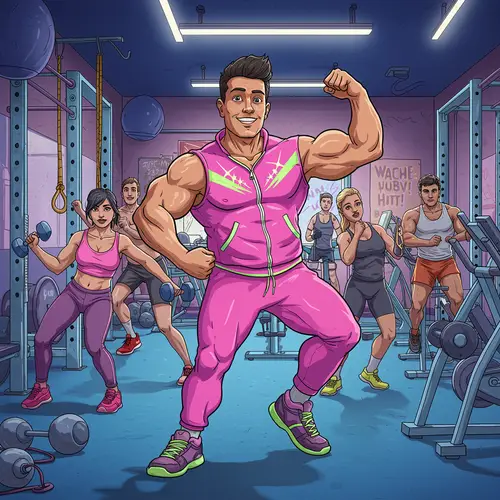 Vibrant Cartoon Fitness Trainer in Action