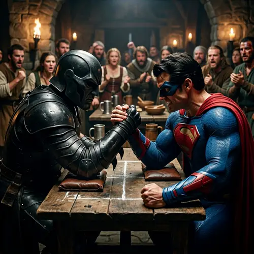 Epic Arm Wrestling Battle: Dark Knight vs. Justice Warrior