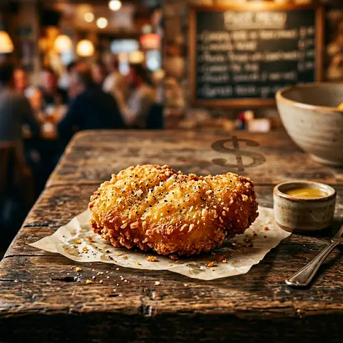 Golden-Brown Chicken Nugget with Dollar Symbol Accent