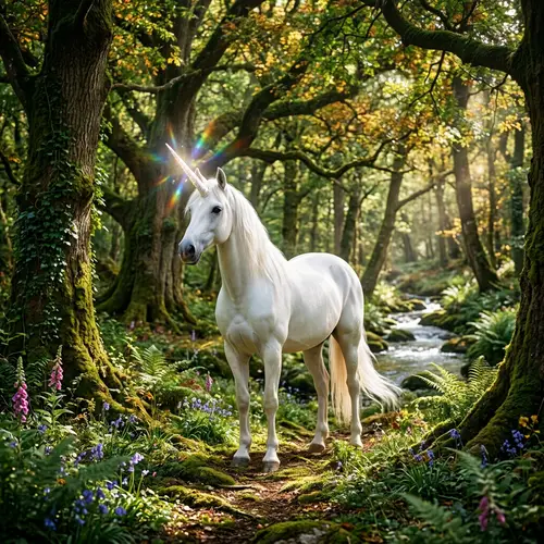 Majestic Unicorn in Enchanted Forest | Fantasy Scene
