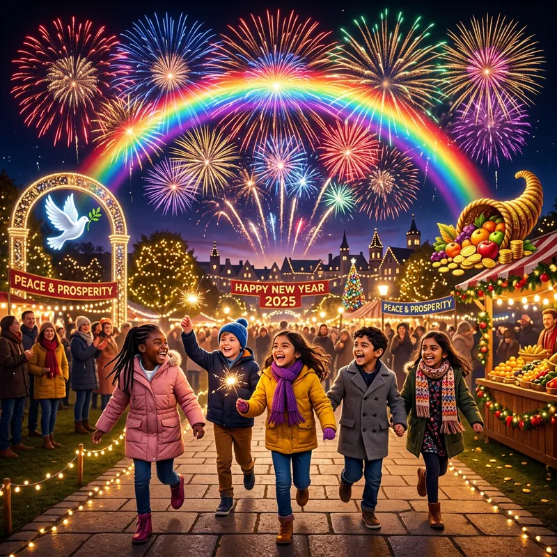Joyful New Year Celebrations: Fireworks, Peace, and Prosperity