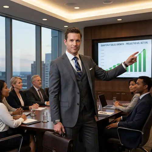 Confident Caucasian Male Salesman | Tailored Suit Briefcase Presentation