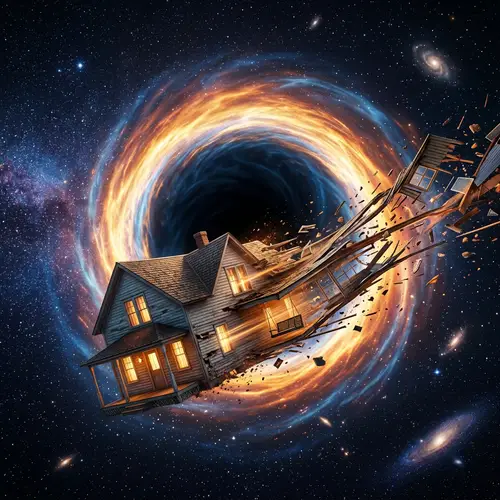 House Near Black Hole: Space Gravity Pull Distorts Structure