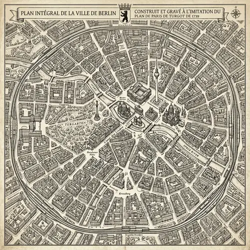 Intricate Black and White Map of Berlin | Detailed Representation