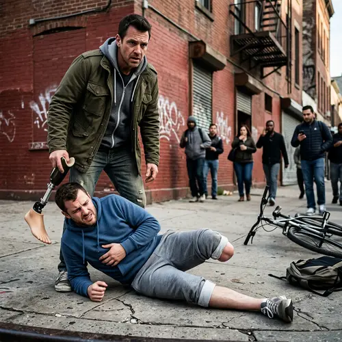 Dramatic Scene: Alpha Holds Prosthetic Leg, Beta In Distress