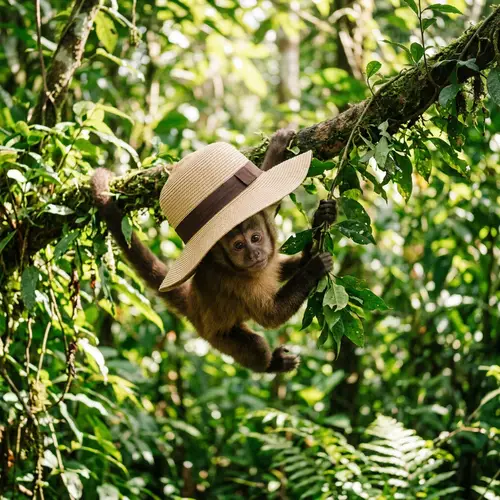 Playful Monkey with Charming Hat | Curious Expression