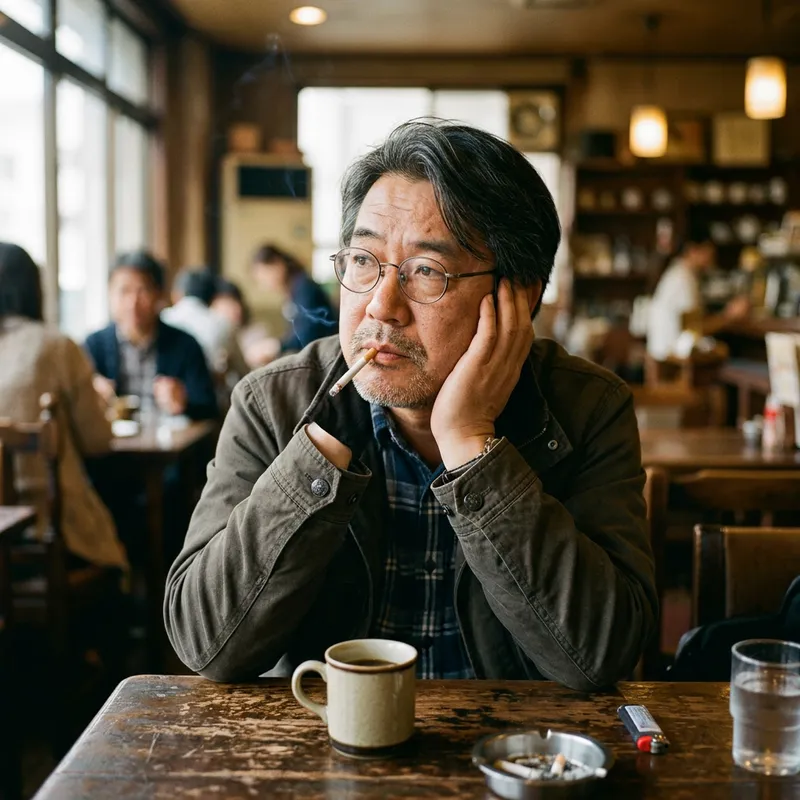 Thoughtful Middle-Aged Man with Glasses and Cigarette