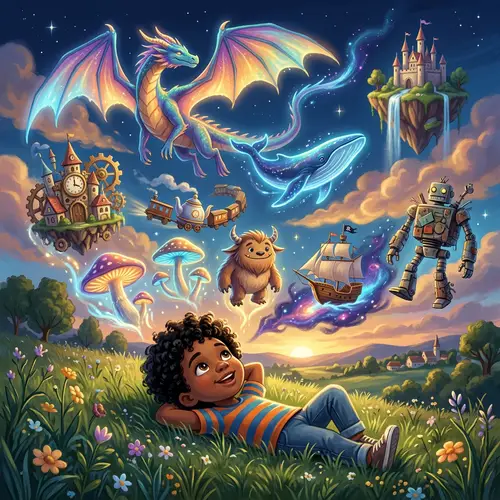 Child's Imagination Unleashed: A Dazzling Dreamscape in Dusk
