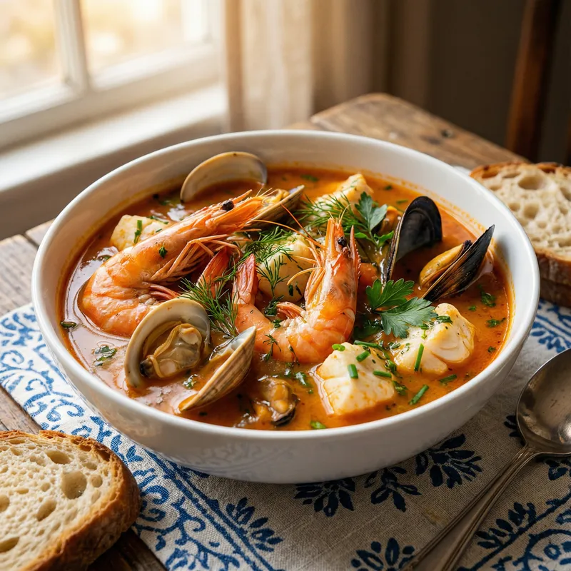 Seafood Soup in Porcelain Bowl - Fresh Shrimps, Clams & Mussels 8K Seafood Soup in Porcelain Bowl - Fresh Shrimps, Clams & Mussels 8K