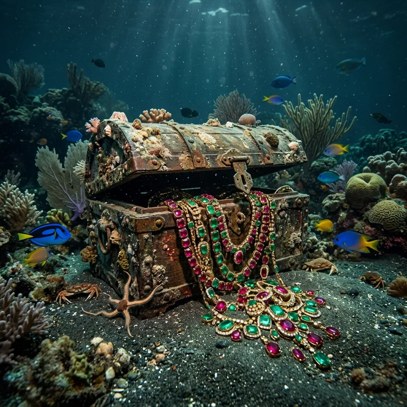 Jewelry Box with Ruby & Emerald Necklaces