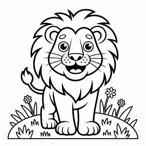 Hand-drawn Cartoon Lion for KG Workbook