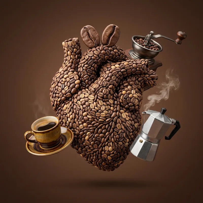 3D Coffee Heart Sculpture: Espresso Artwork with Coffee Accents