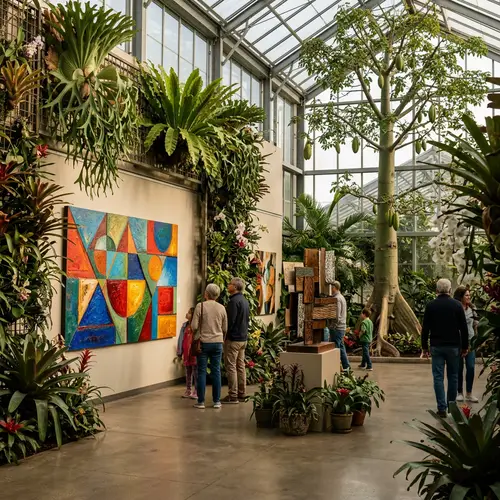 Exotic Plants and Abstract Art - Harmonious Display of Nature and Creativity