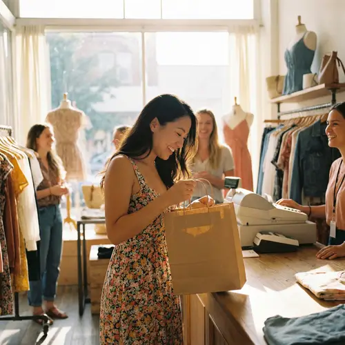 Beautiful Happy Customer in Boutique | Fashion Shopping Experience