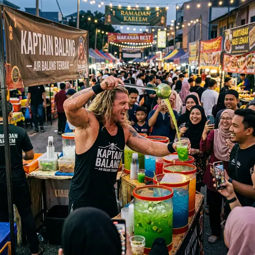 Hulk Hogan Selling Air Balang at Kampung Baru Bazaar Ramadhan