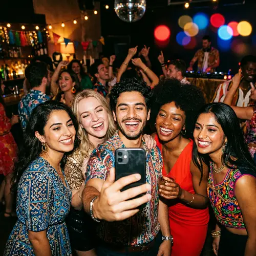 Young Man Takes Selfie at Joyful Party