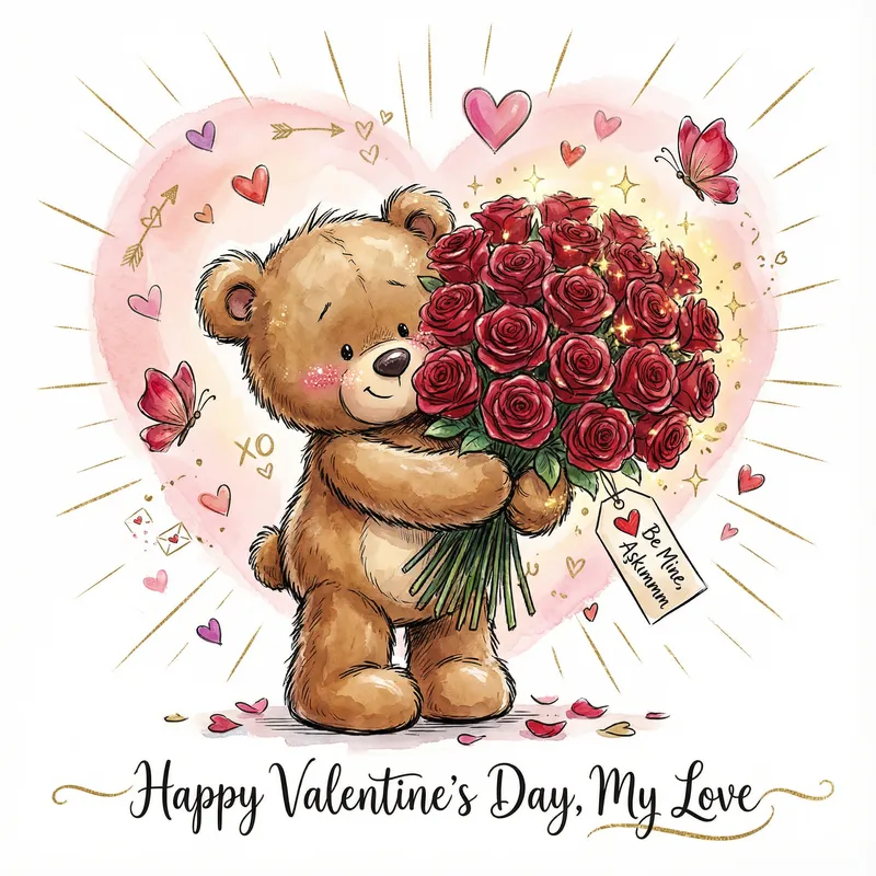 Cute Teddy Bear Valentine’s Day Illustration