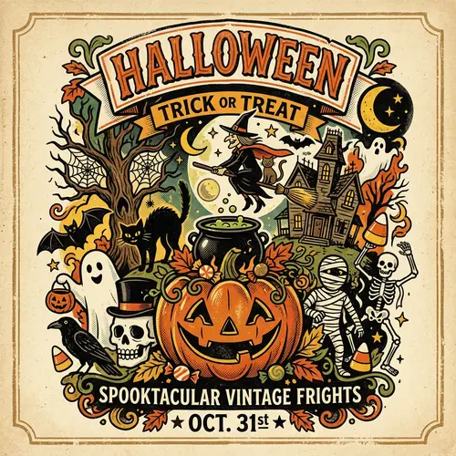 Vintage Halloween Ghost Illustration - Retro Sticker Art