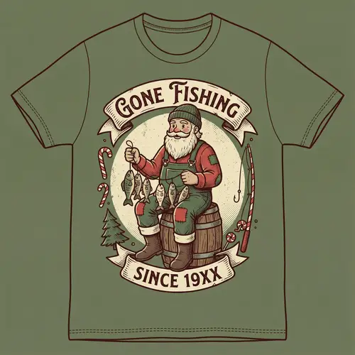 Vintage Santa Gone Fishing T-Shirt Design
