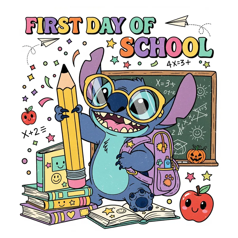 Playful Stitch Retro Cartoon T-Shirt Design