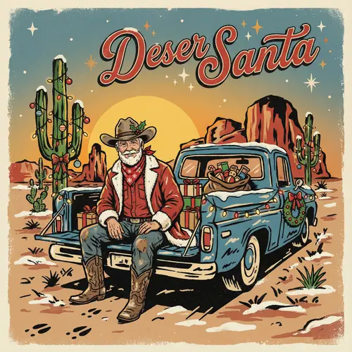 Retro Western Christmas Illustration - Cowboy Santa