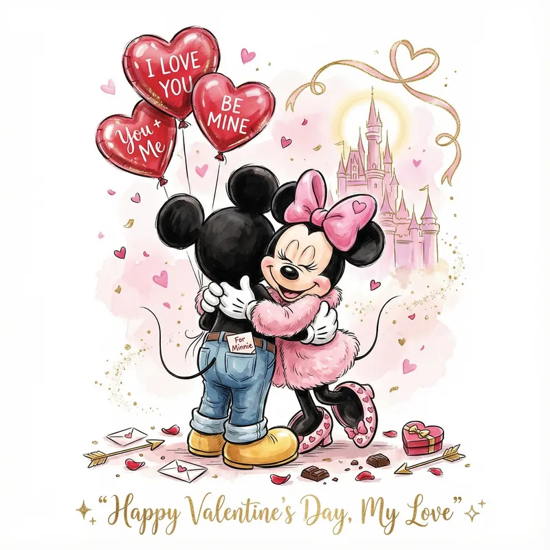 Adorable Valentine’s Day Mickey & Minnie Illustration