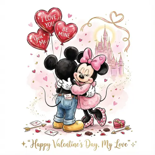 Adorable Valentine’s Day Mickey & Minnie Illustration