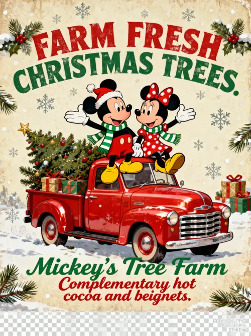 Mickey & Minnie Vintage Christmas Truck Artwork