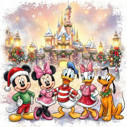 Magical Christmas Illustration with Disney Characters