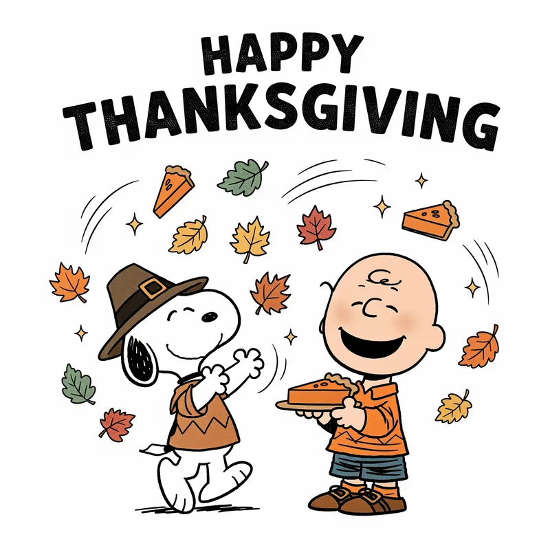 Cute Retro Thanksgiving Cartoon Art - Peanuts Inspired