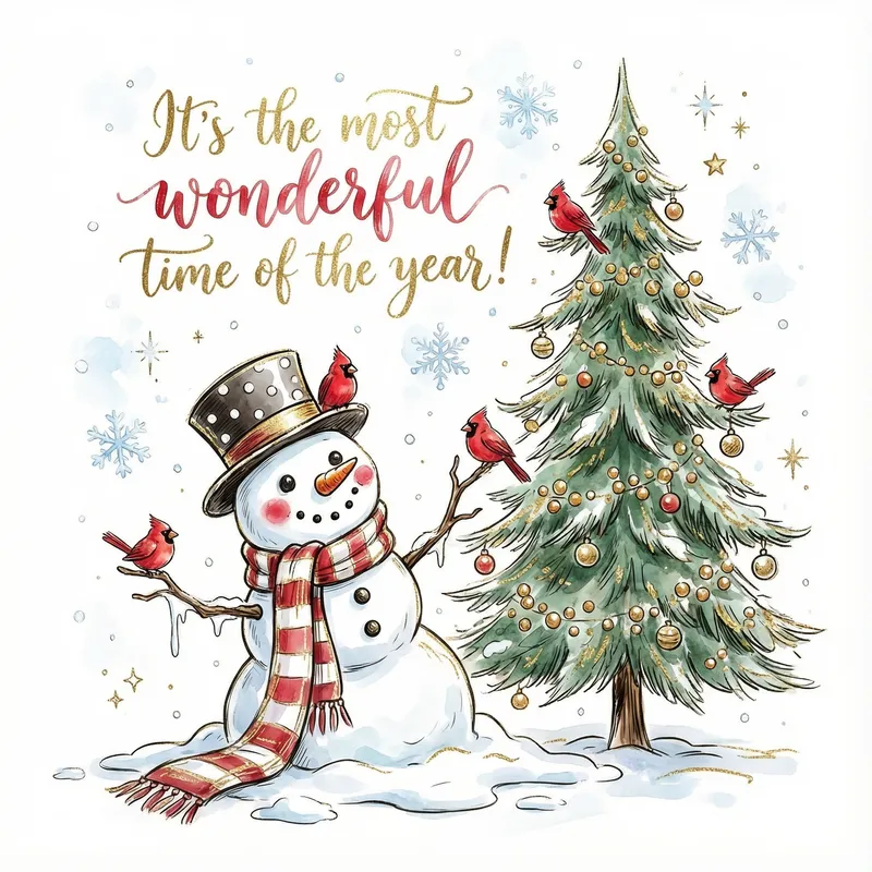 Adorable Melted Snowman Watercolor Christmas Art