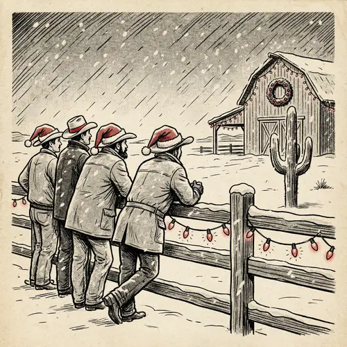 Vintage Western Christmas Illustration of Cowboys