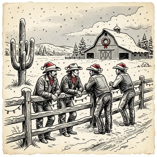 Vintage Cowboy Christmas Illustration