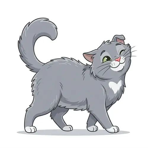 Grey Cartoon Cat Rubbing Against Leg