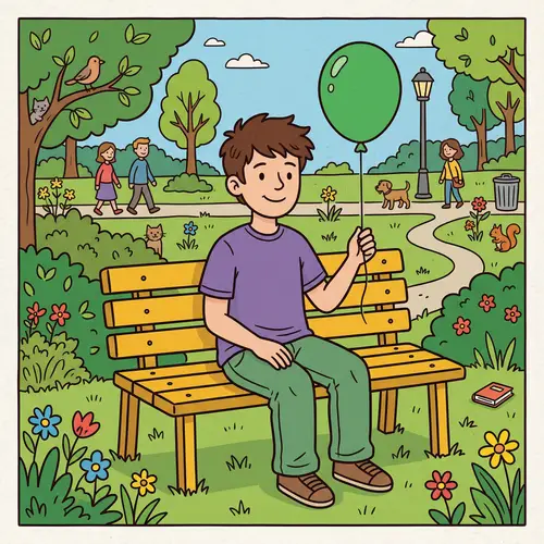Cartoon Young Man Illustration with Balloon