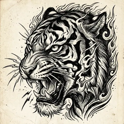 Tiger Face Pen Drawing | Tattoo Art Style