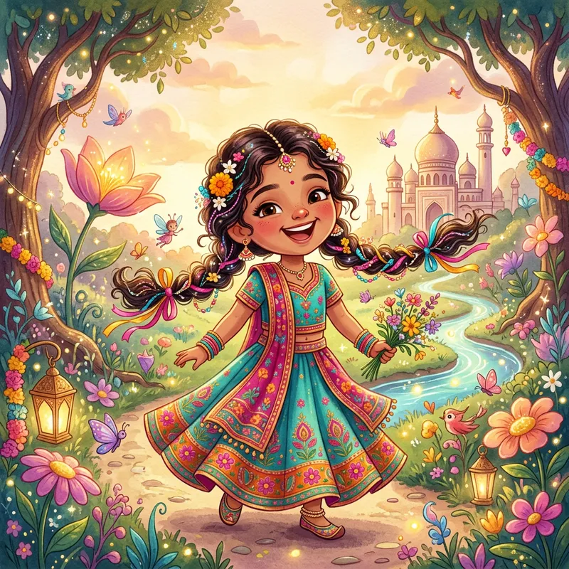 Whimsical Young Girl Art in Playful Fantasy Style
